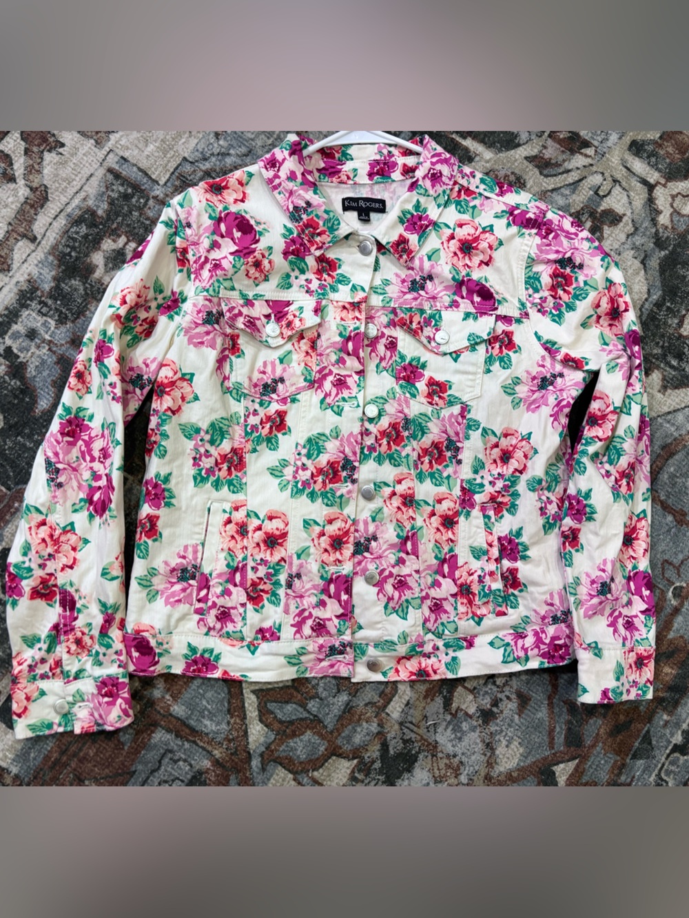 Kim Rogers Floral Jean Jacket - Pink, Green, Cream